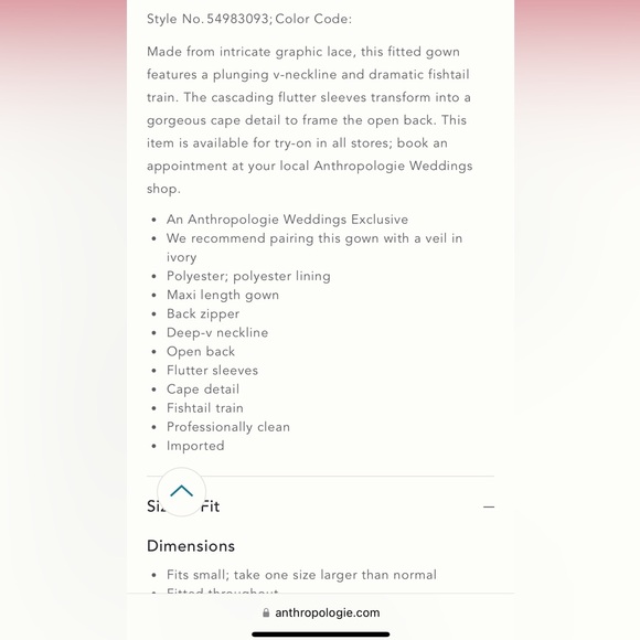 BHLDN Odalis Cape sleeve Deep V neck lace wedding gown - Picture 4 of 6